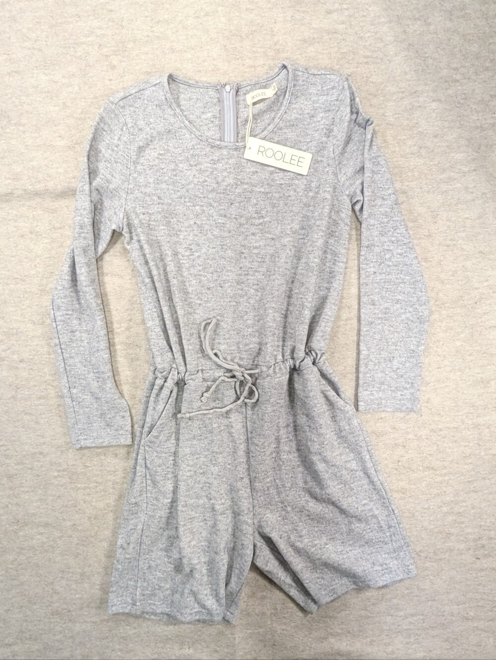 NWT* Heather Gray Shorts Romper Long Sleeves Loungewear Soft Drawstring Waist S